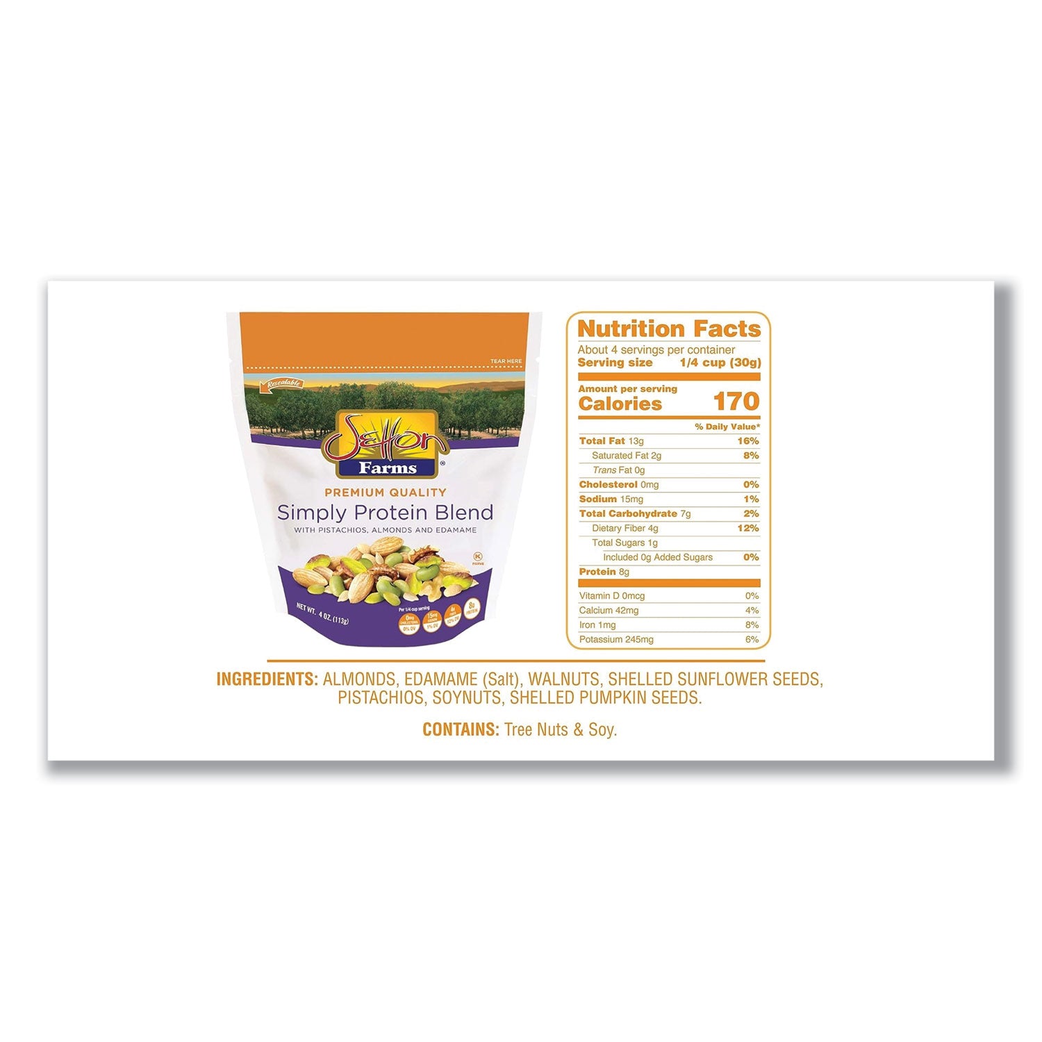 Setton Farms Simply Protein Blend, 4 oz Bag, 10/Carton (5379)