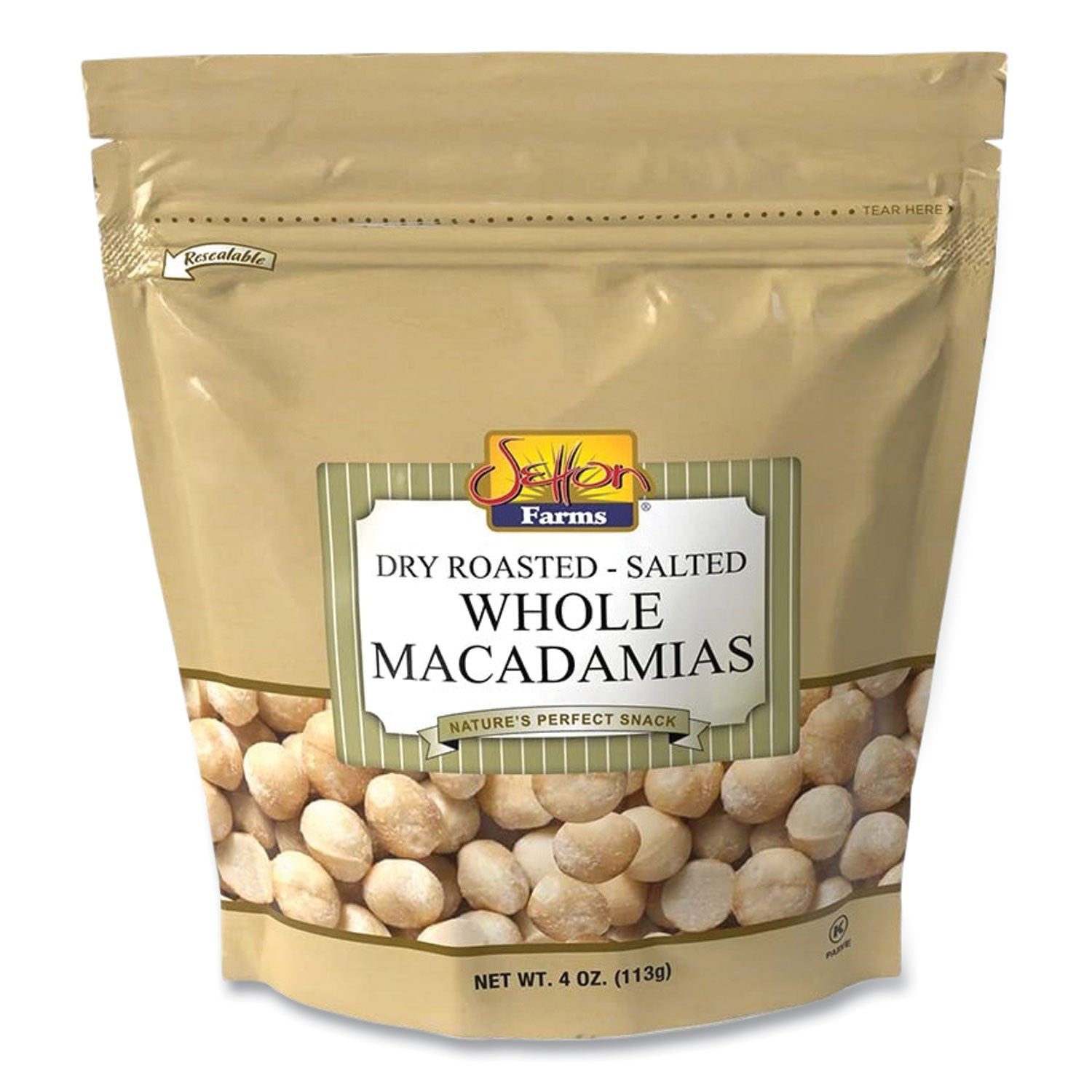 Setton Farms Macadamia Nuts, Dry Roasted, Salted, 4 oz Bag, 12/Carton (6070)