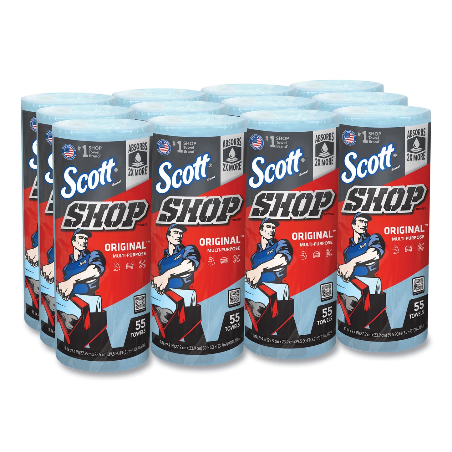 Scott Shop Towels, Standard Roll, 1-Ply, 9.4 x 11, Blue, 55/Roll, 12 Rolls/Carton (75147)