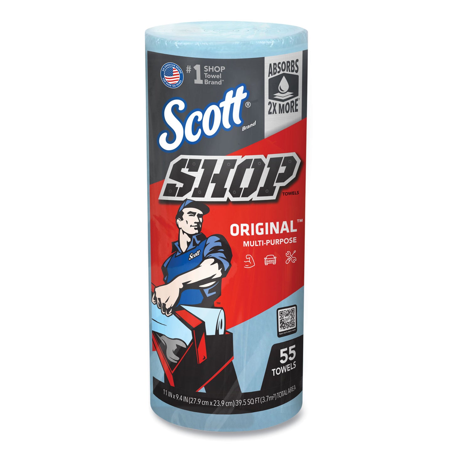 Scott Shop Towels, Standard Roll, 1-Ply, 9.4 x 11, Blue, 55/Roll, 12 Rolls/Carton (75147)