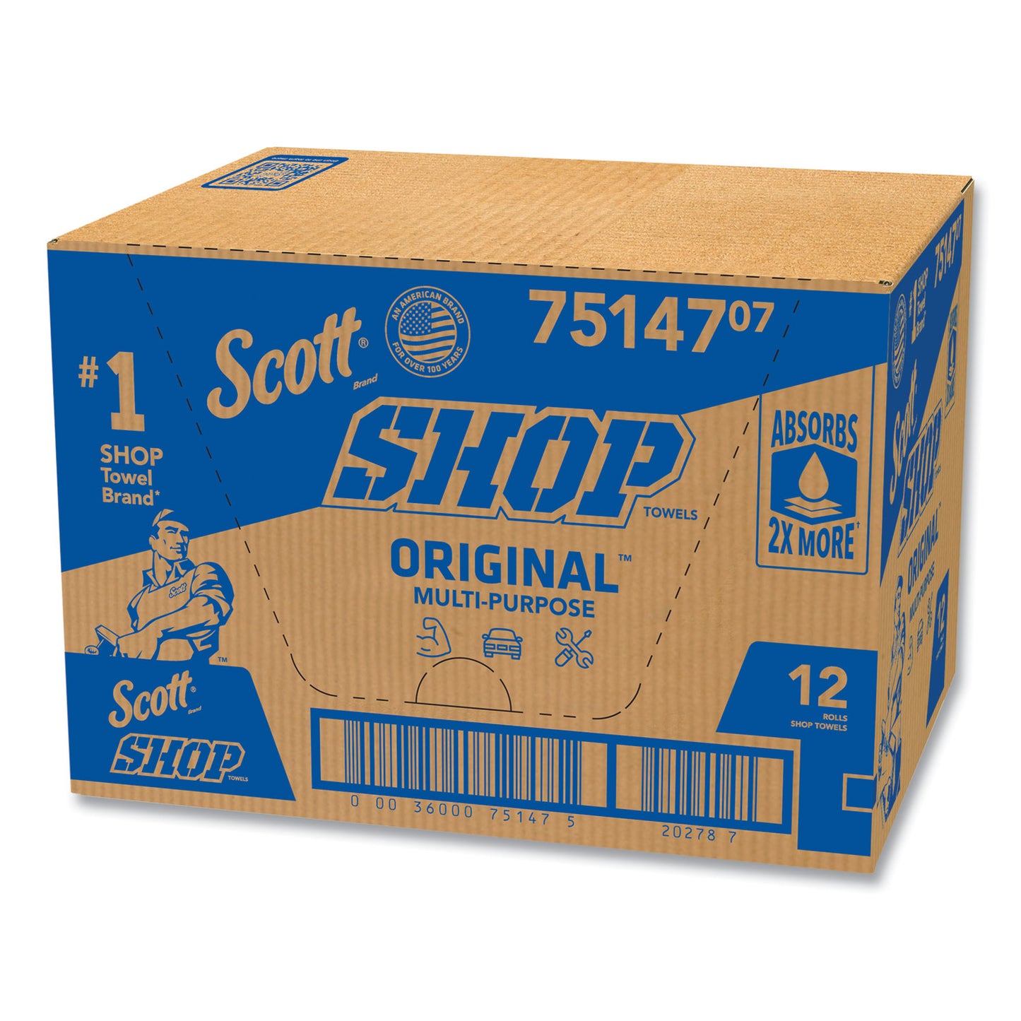 Scott Shop Towels, Standard Roll, 1-Ply, 9.4 x 11, Blue, 55/Roll, 12 Rolls/Carton (75147)