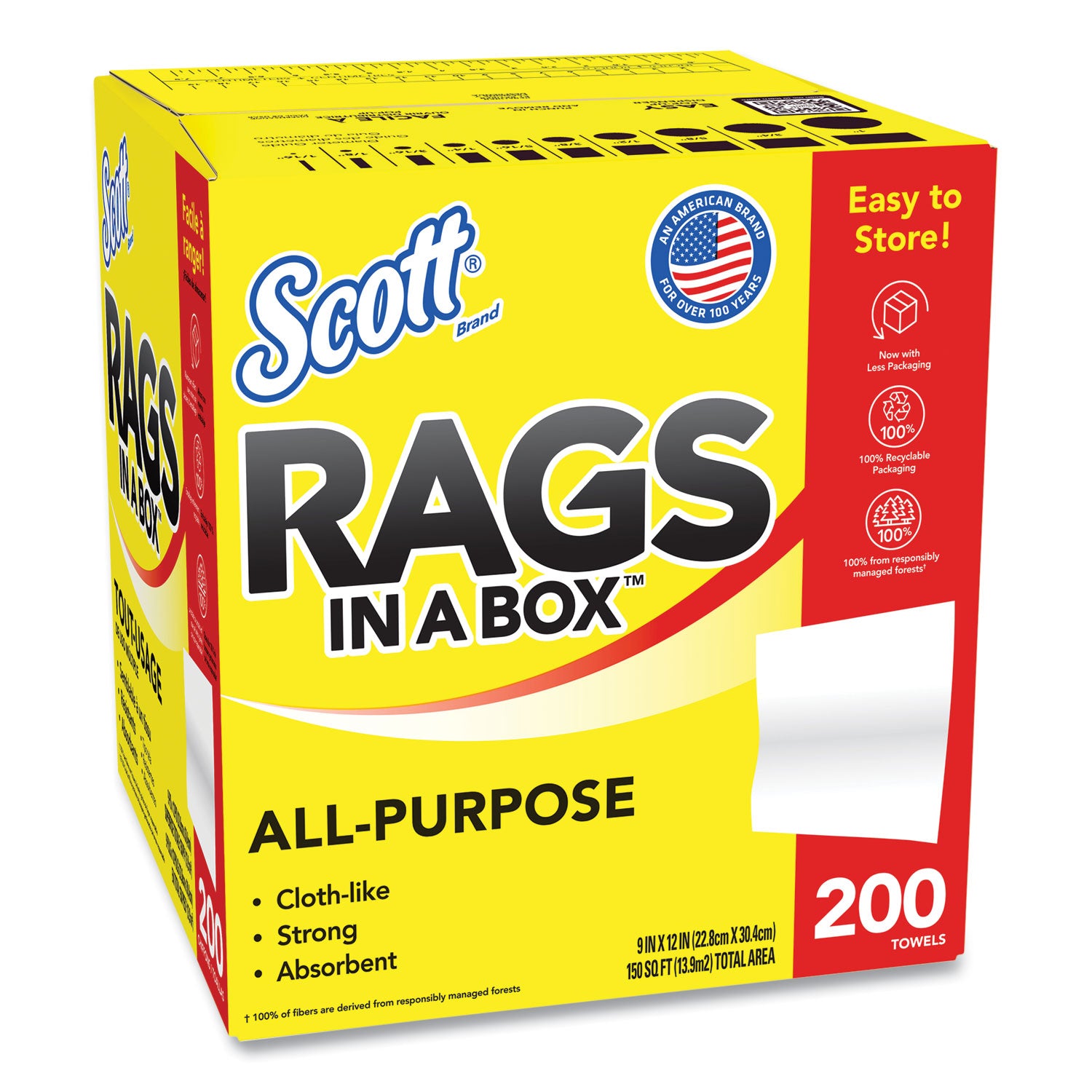 Scott Rags in a Box, POP-UP Box, 12 x 9, White, 200/Box (75260)