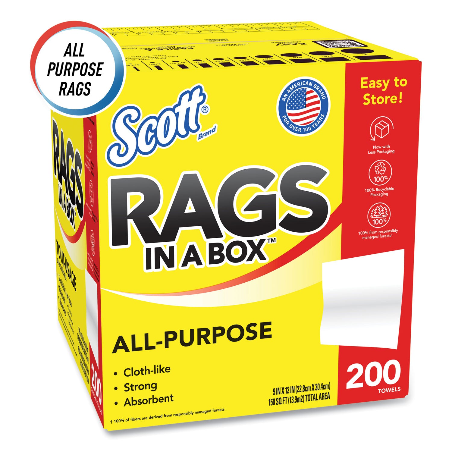 Scott Rags in a Box, POP-UP Box, 12 x 9, White, 200/Box (75260)