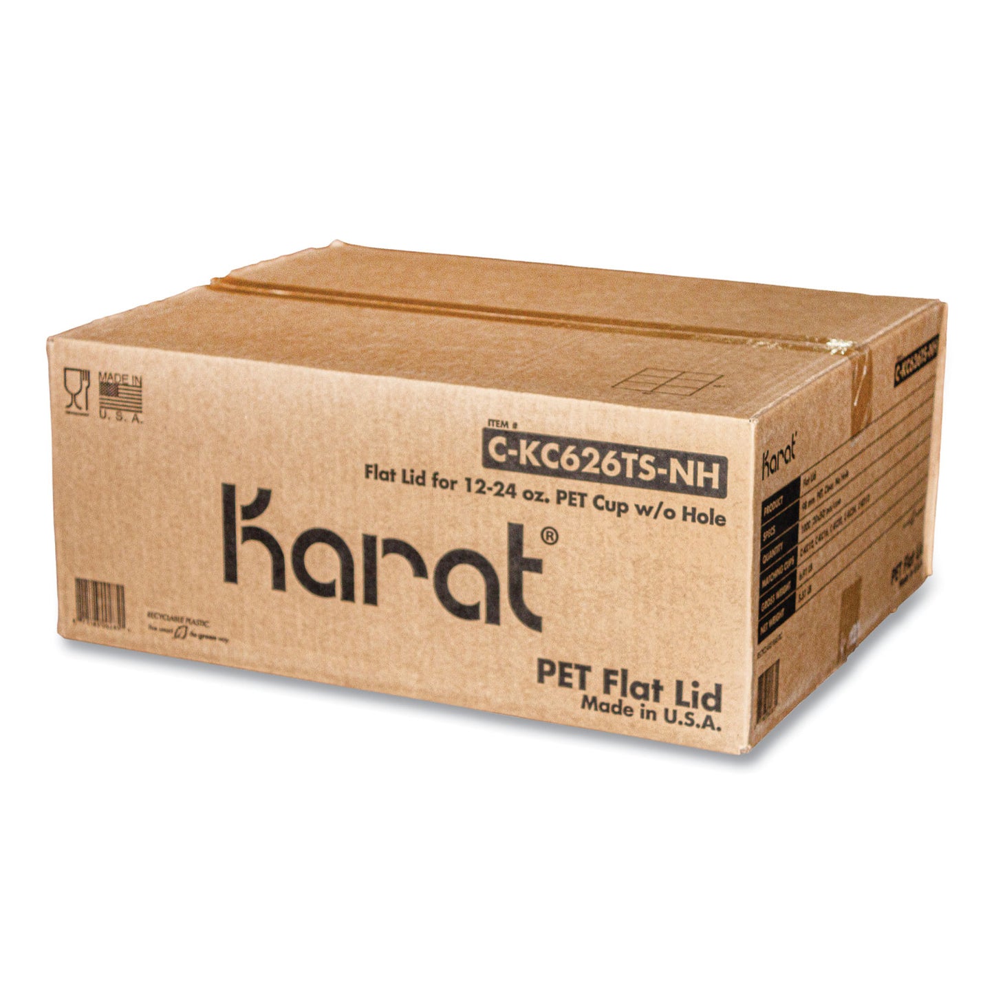 Karat PET Lids, 12 oz to 24 oz Cold Cups, No Hole Flat Lid, Clear, 1,000/Carton (CKC626TSNH)