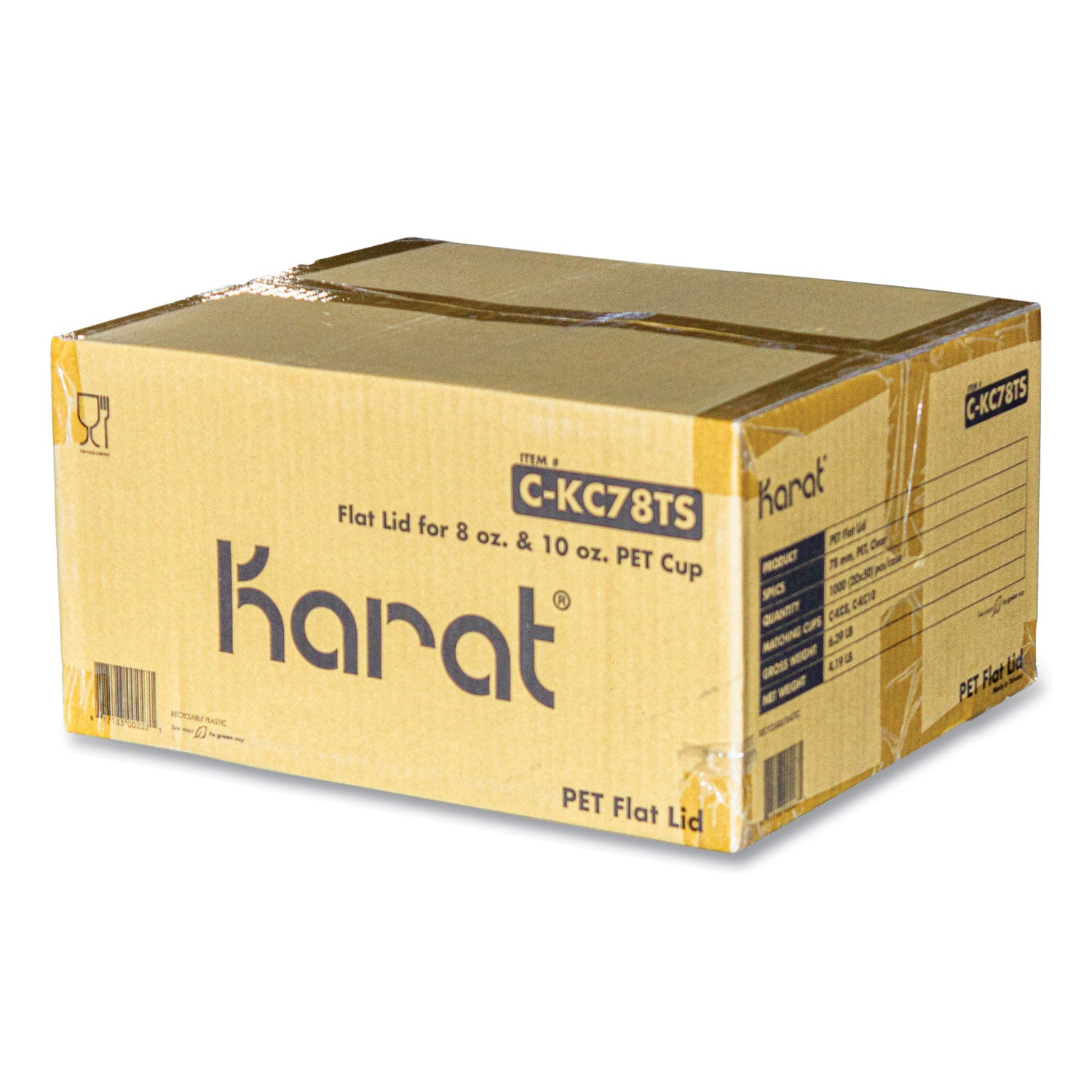 Karat PET Lids, Fits 8 oz to 10 oz Cold Cups, X Straw Hole, Clear, 1,000/Carton (CKC78TS)