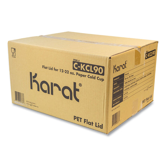 Karat PET Lids, Fits 12 oz to 22 oz Double Poly Paper Cold Cups, Flat Lid, Clear, 1,000/Carton (CKCL90)