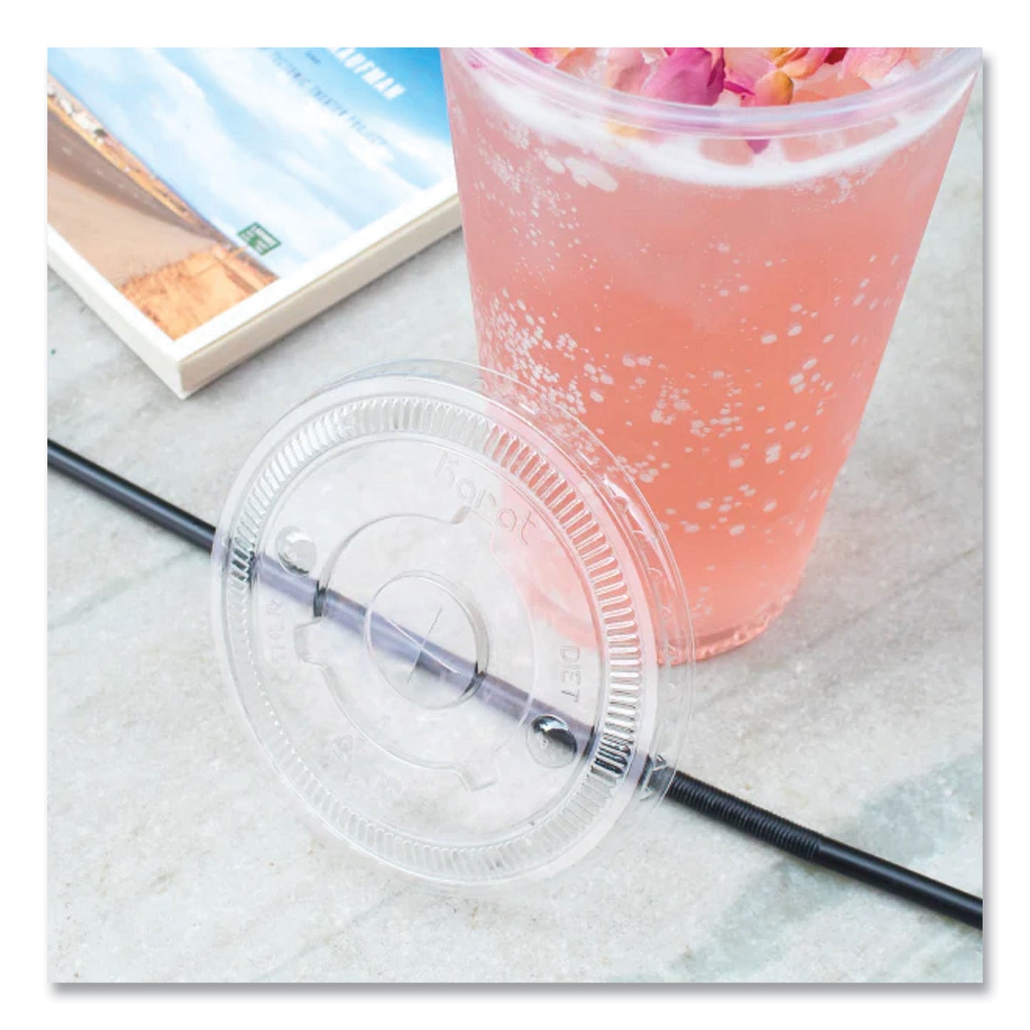 Karat PET Lids, Fits 32 oz Cold Cups, Flat Lid, Clear, 600/Carton (KRTCKCL1045)
