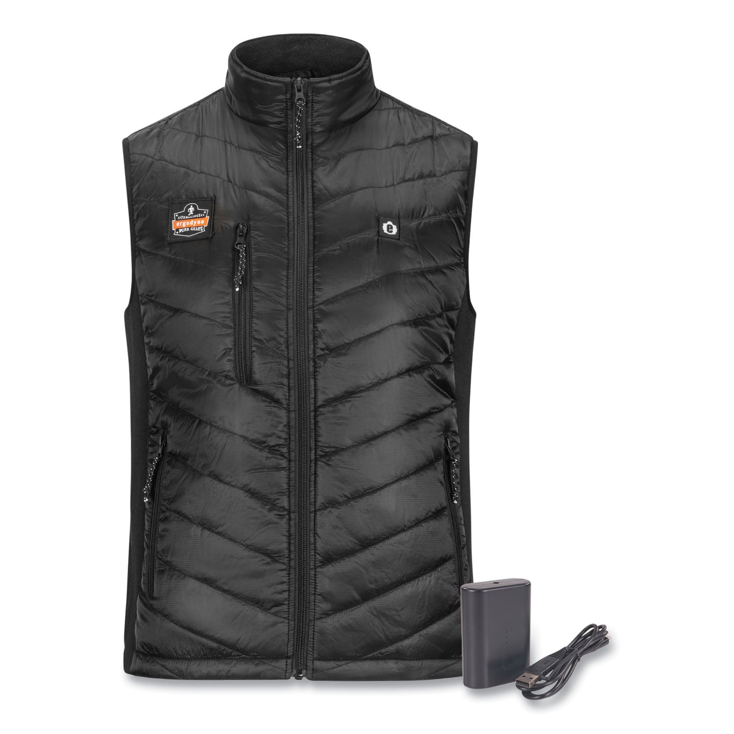 ergodyne N-Ferno 6495 Rechargeable Heated Vest with Battery Power Bank, Fleece/Polyester, 2X-Large, Black (41705)