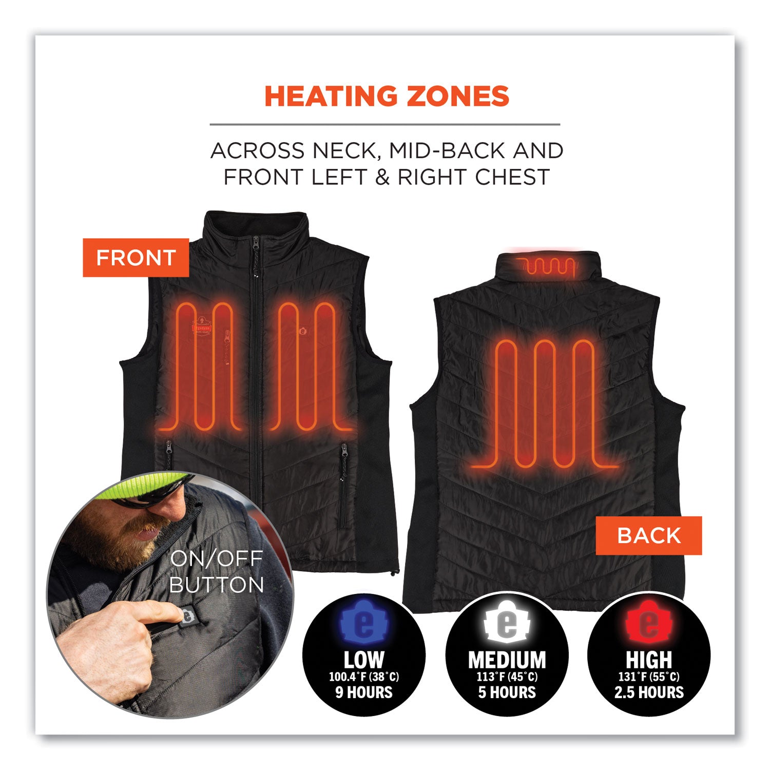 ergodyne N-Ferno 6495 Rechargeable Heated Vest with Battery Power Bank, Fleece/Polyester, X-Large, Black (41704)