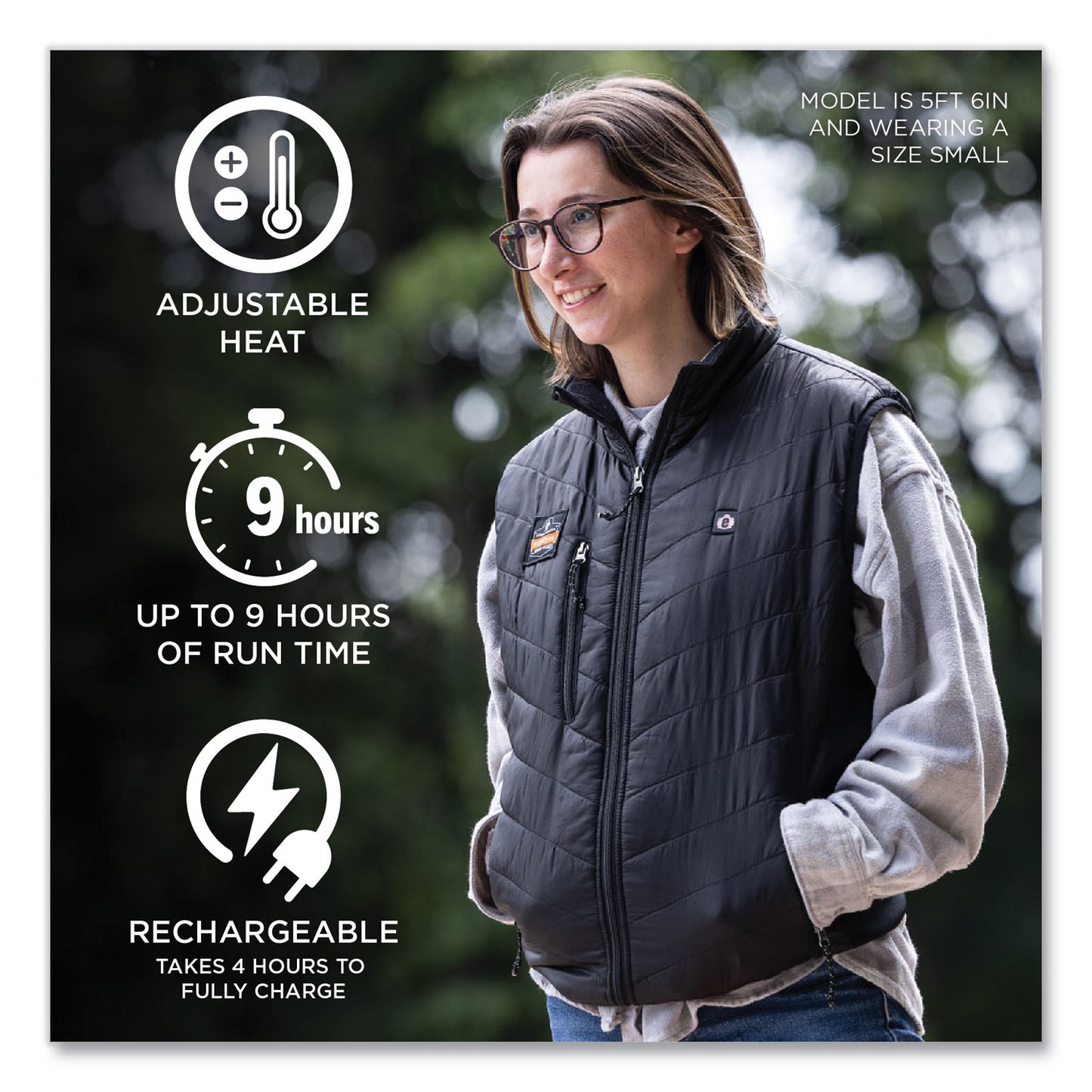 ergodyne N-Ferno 6495 Rechargeable Heated Vest with Battery Power Bank, Fleece/Polyester, Large, Black (41703)