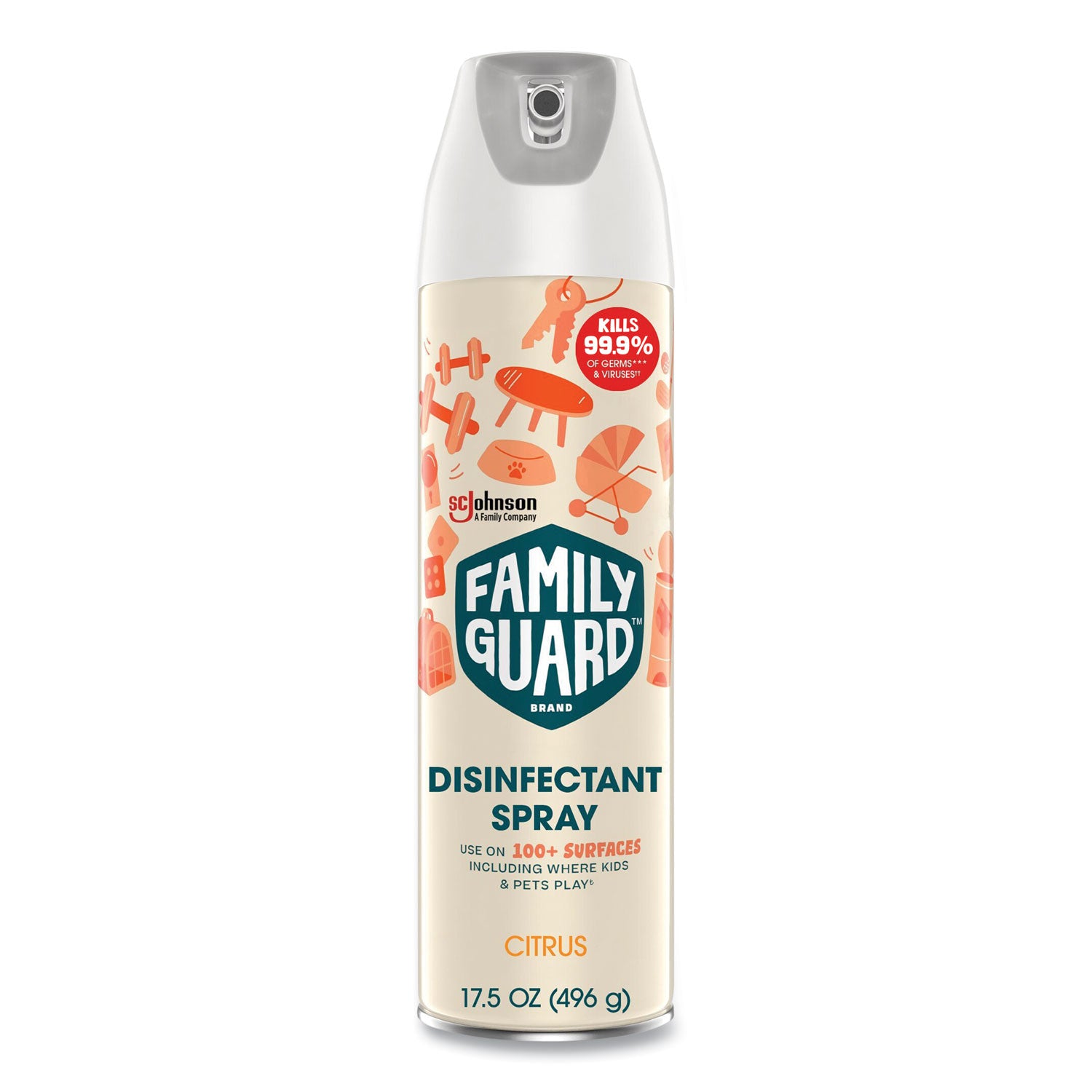 FamilyGuard Disinfectant Spray, Citrus Scent, 17.5 oz Aerosol Spray, 8/Carton (327151)