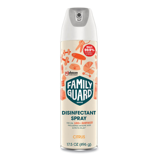 FamilyGuard Disinfectant Spray, Citrus Scent, 17.5 oz Aerosol Spray, 8/Carton (327151)