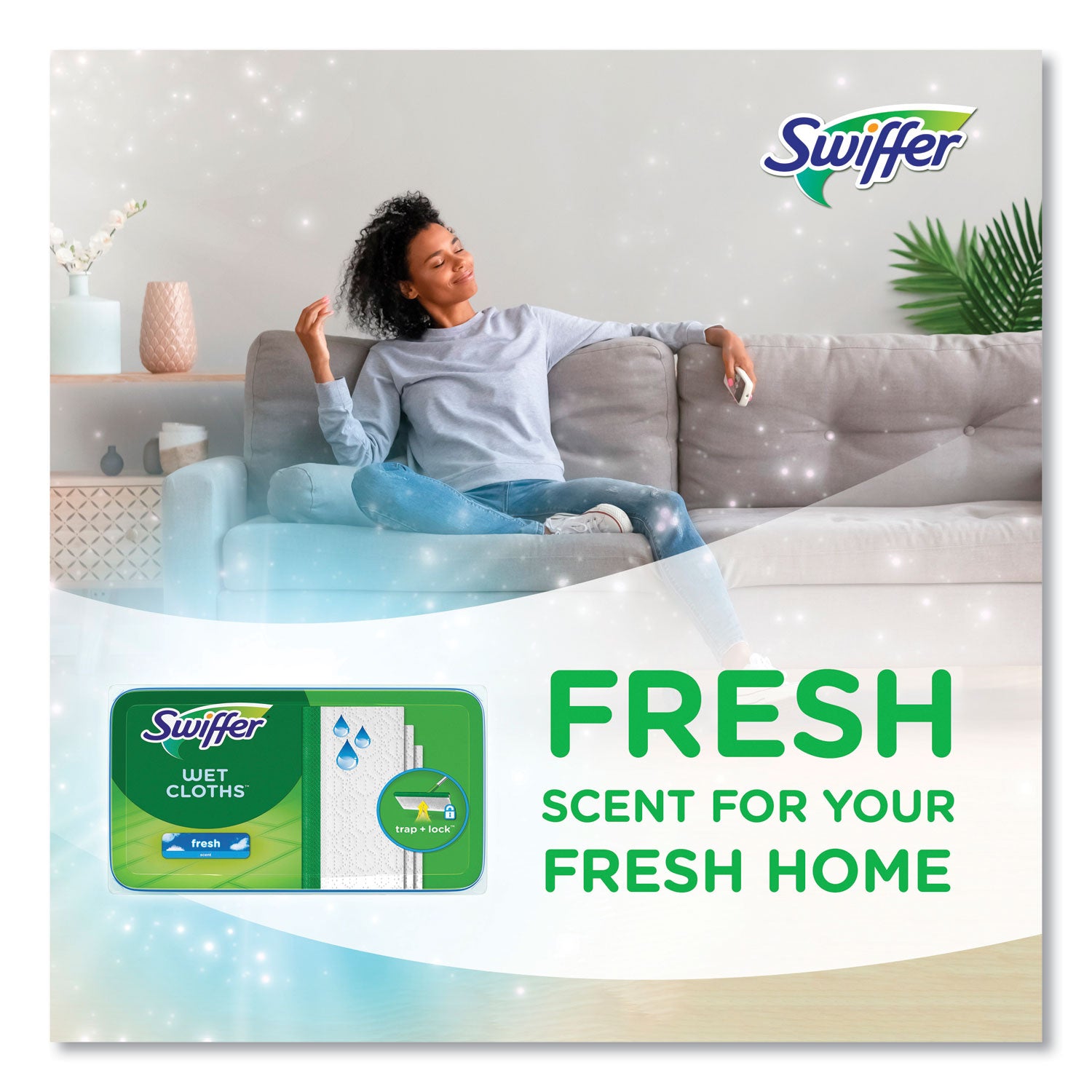 Swiffer Wet Refill Cloths, 8 x 10, Fresh Scent, White, 12/Box, 6 Boxes/Carton (08622)