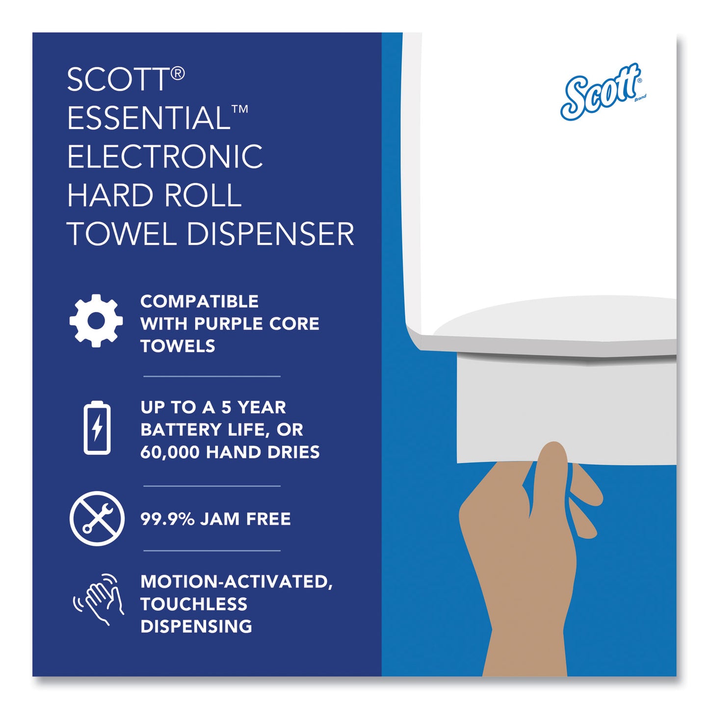 Scott Essential Electronic Hard Roll Towel Dispenser, 12.7 x 9.57 x 15.76, White (48858)