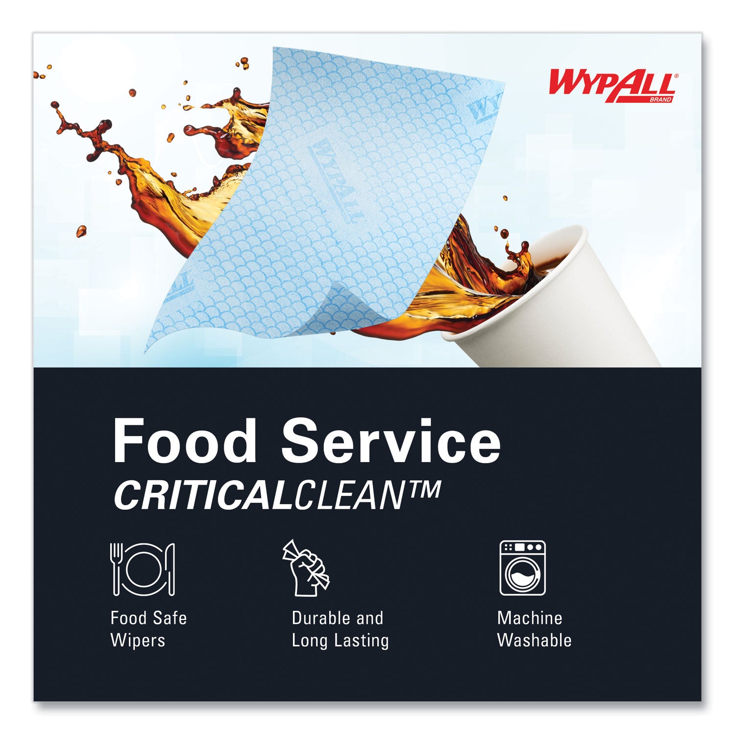 WypAll Heavy-Duty Foodservice Cloths, 12.5 x 23.5, Blue, 100/Carton (51633)