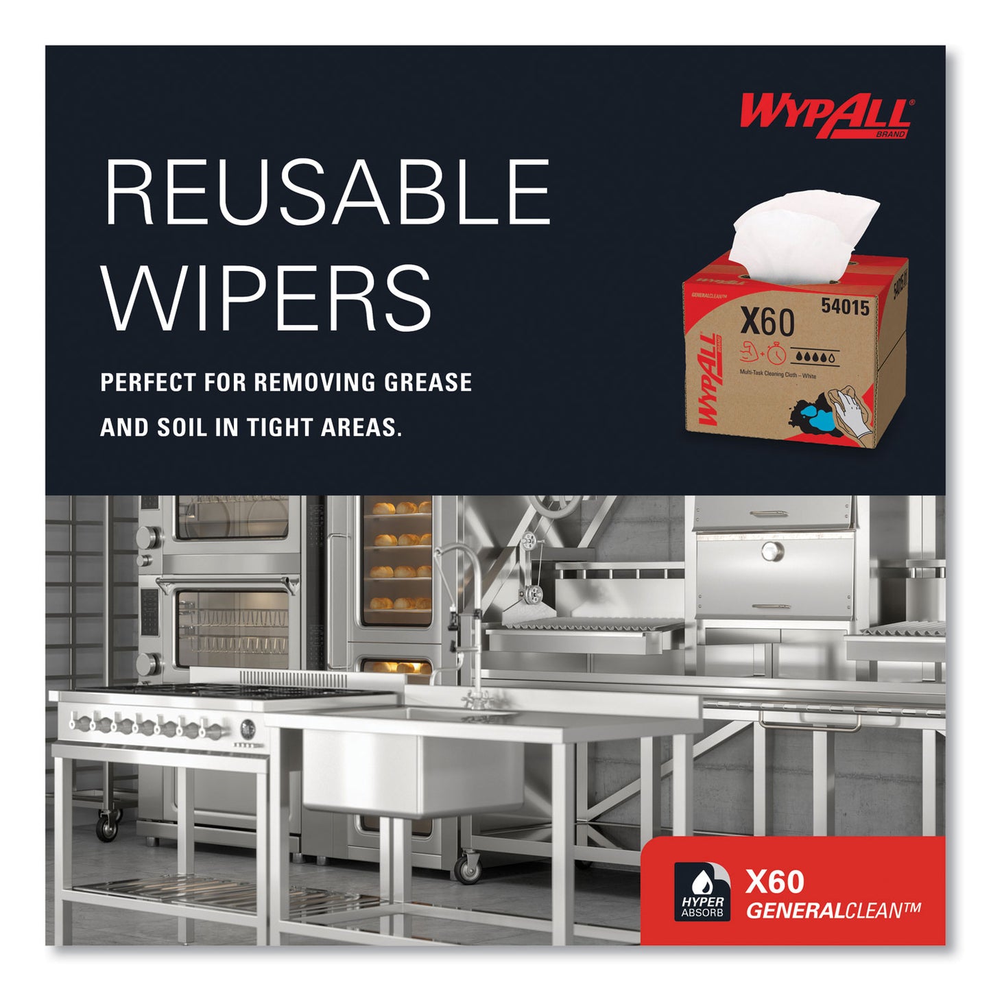 WypAll General Clean X60 Cloths, 12.5 x 16.8, White, 236/Carton (54015)