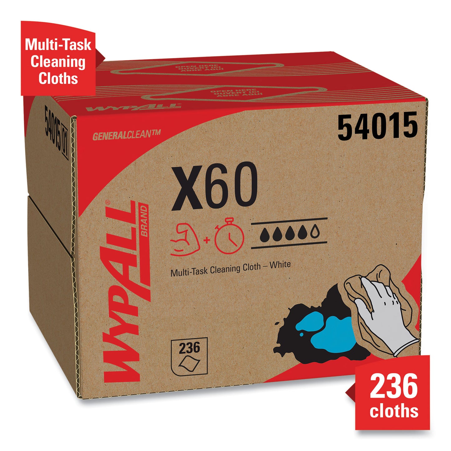 WypAll General Clean X60 Cloths, 12.5 x 16.8, White, 236/Carton (54015)