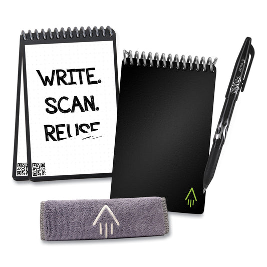 Rocketbook Mini Notepad, Black Cover, Dot Grid Rule, 3.5 x 5.5, Black/White, 24 Sheets (EVRMKA)