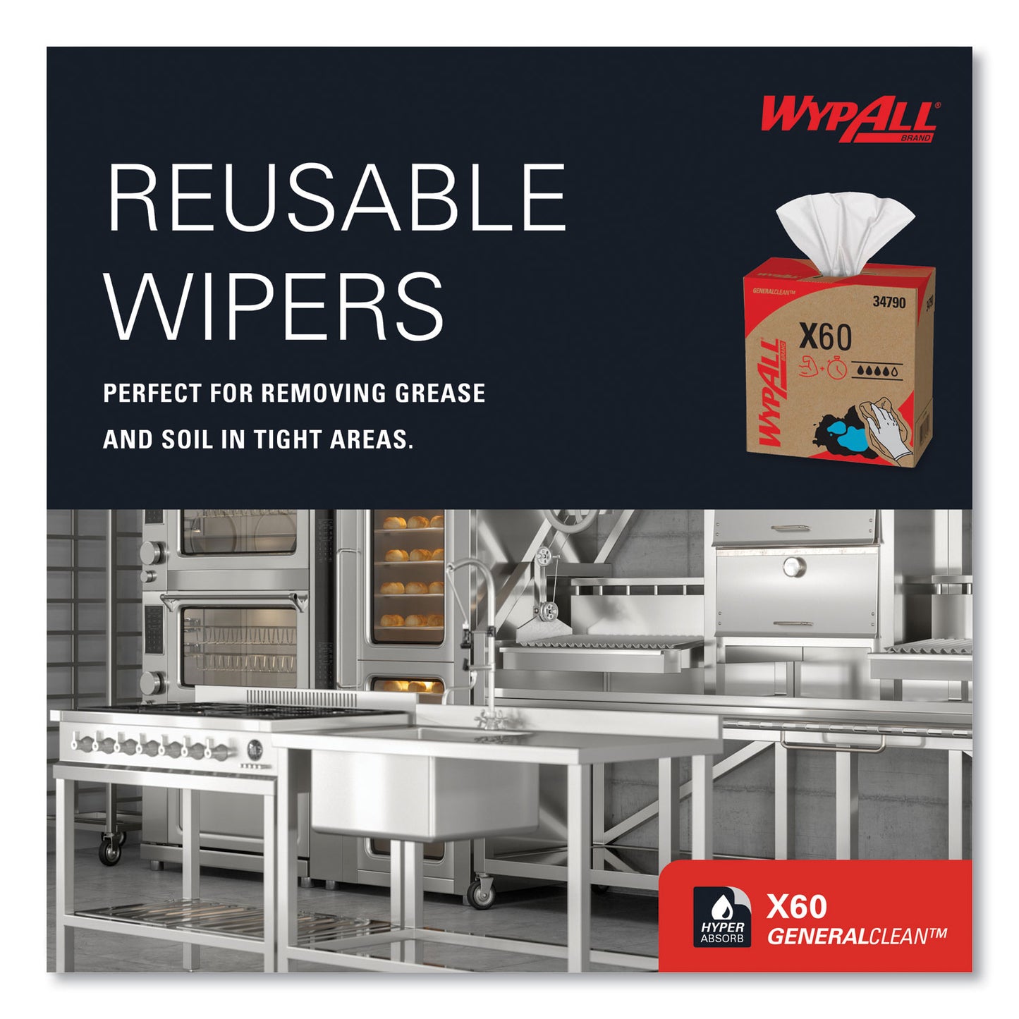 WypAll General Clean X60 Cloths, POP-UP Box, 8.34 x 16.8, White, 118/Box (34790BX)