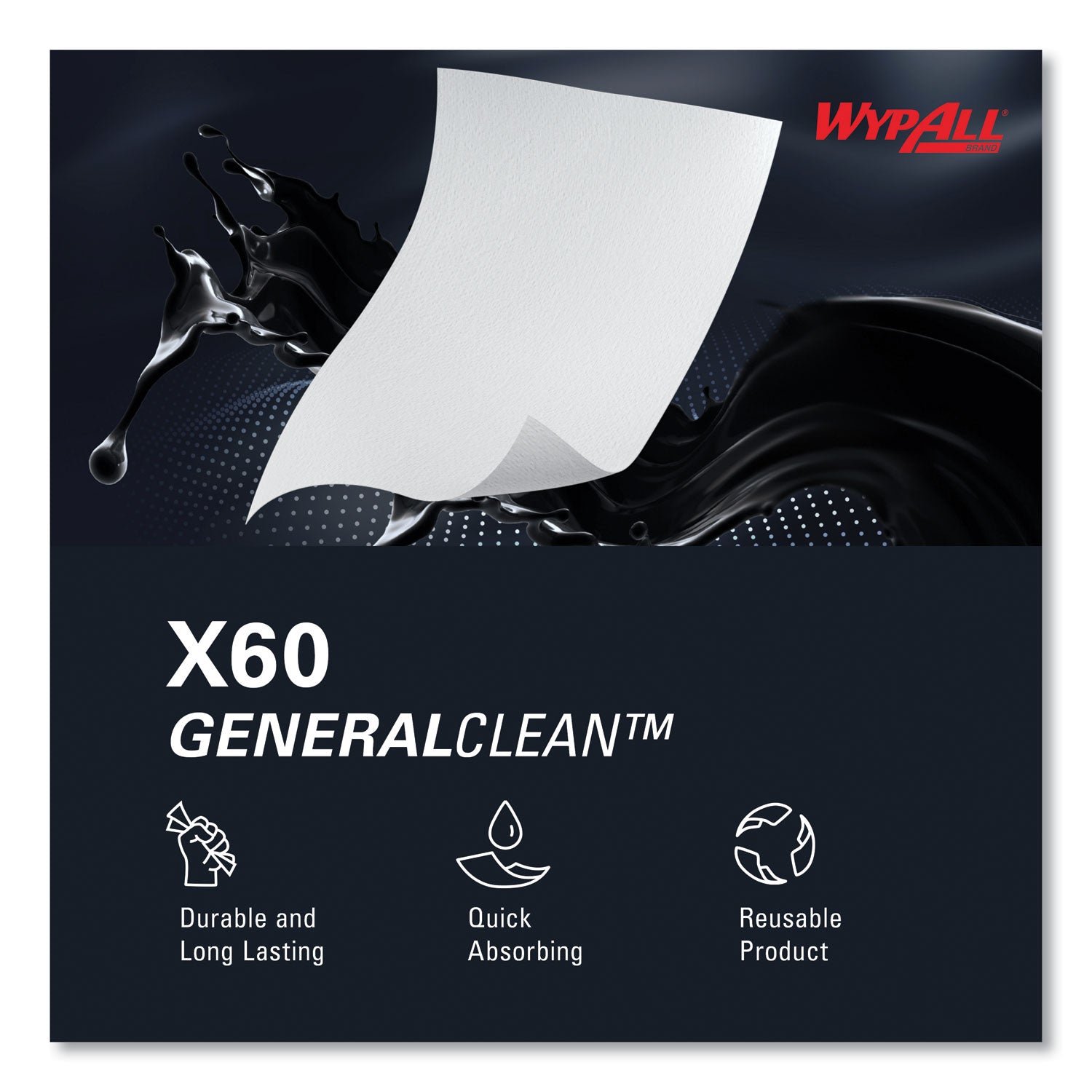 WypAll General Clean X60 Cloths, POP-UP Box, 8.34 x 16.8, White, 118/Box (34790BX)