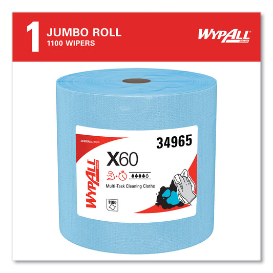 WypAll General Clean X60 Cloths, Jumbo Roll, 12.5 x 13.4, Blue, 1,100/Roll (34965)