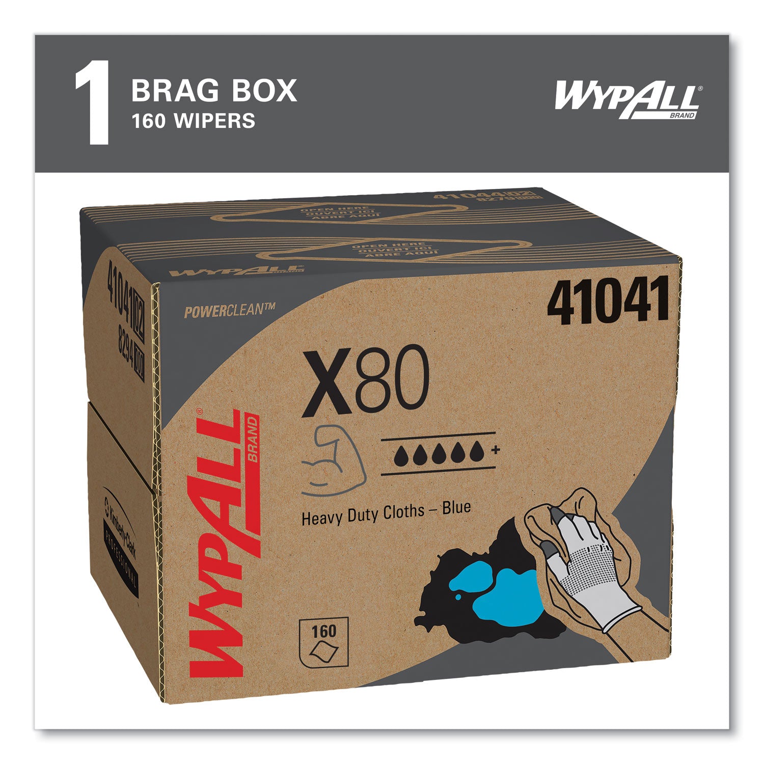 WypAll Power Clean X80 Heavy Duty Cloths, 11.1 x 16.8, Blue, 160 Wipers/Carton (41041)