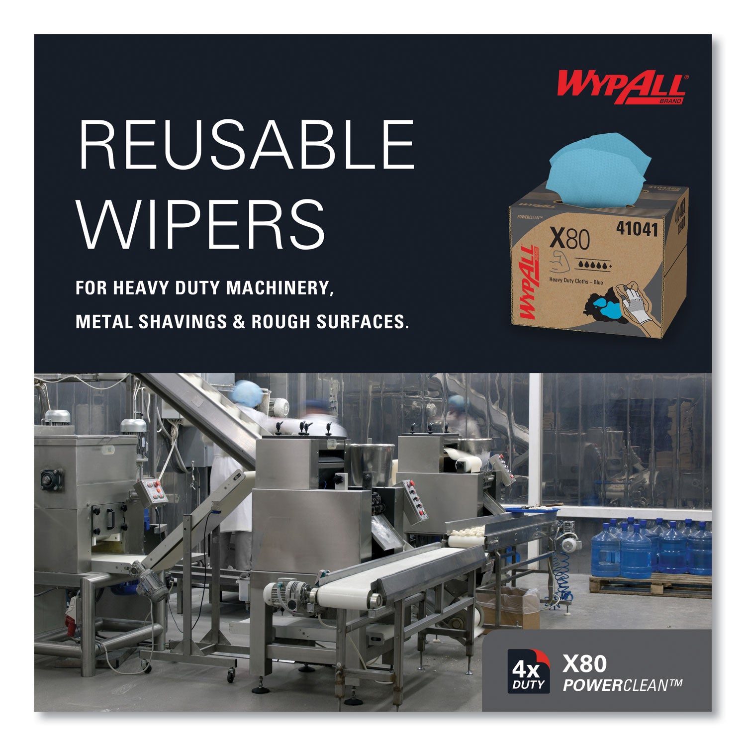 WypAll Power Clean X80 Heavy Duty Cloths, 11.1 x 16.8, Blue, 160 Wipers/Carton (41041)