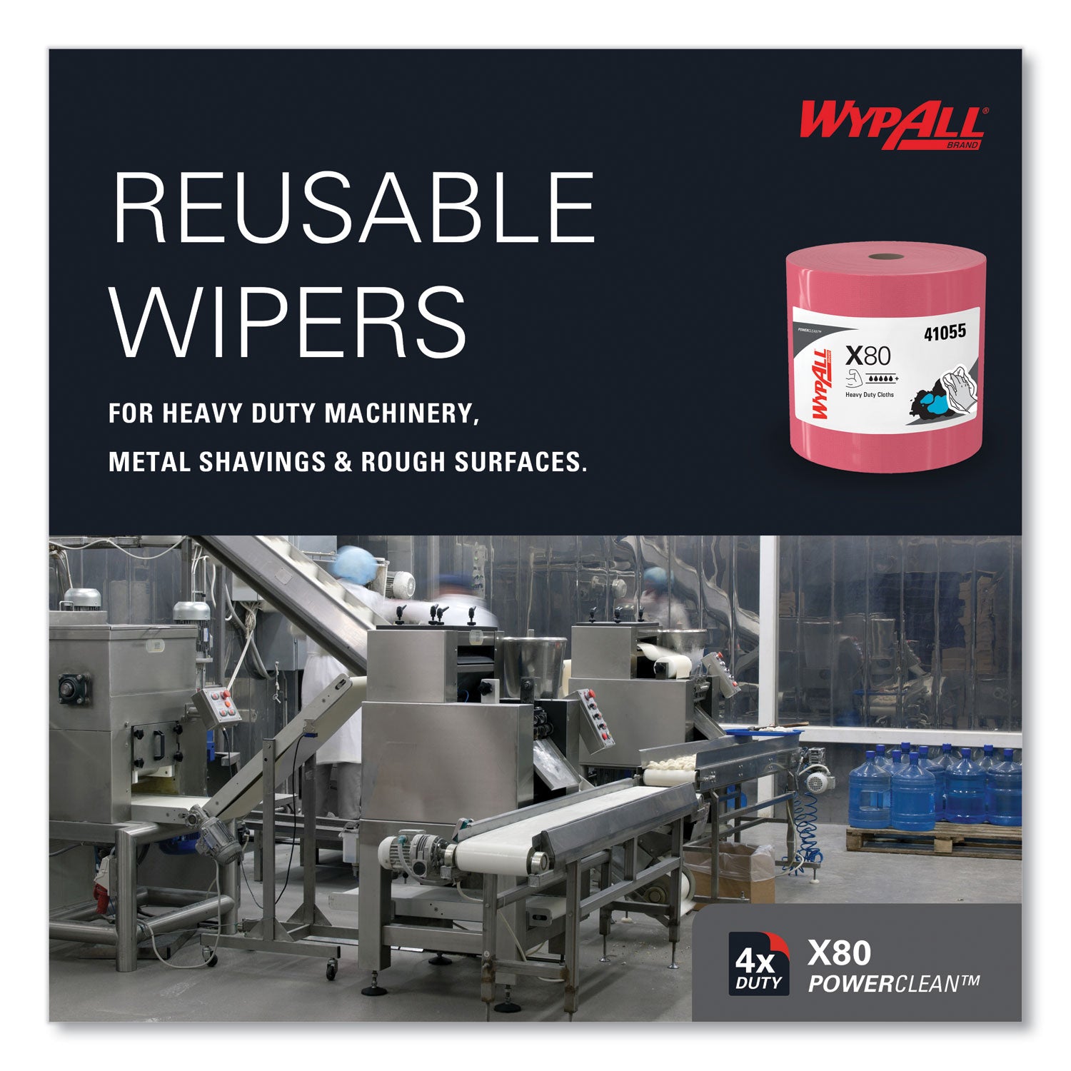 WypAll Power Clean X80 Heavy Duty Cloths, Jumbo Roll, 12.4 x 12.2, Red, 475 Wipers/Roll (41055)