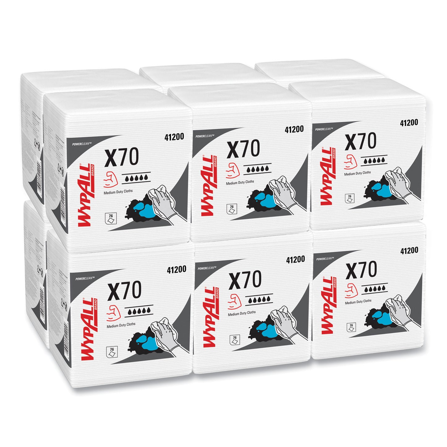 WypAll X70 Cloths, 1/4 Fold, 12.5 x 12, White, 76/Pack, 12 Packs/Carton (41200)