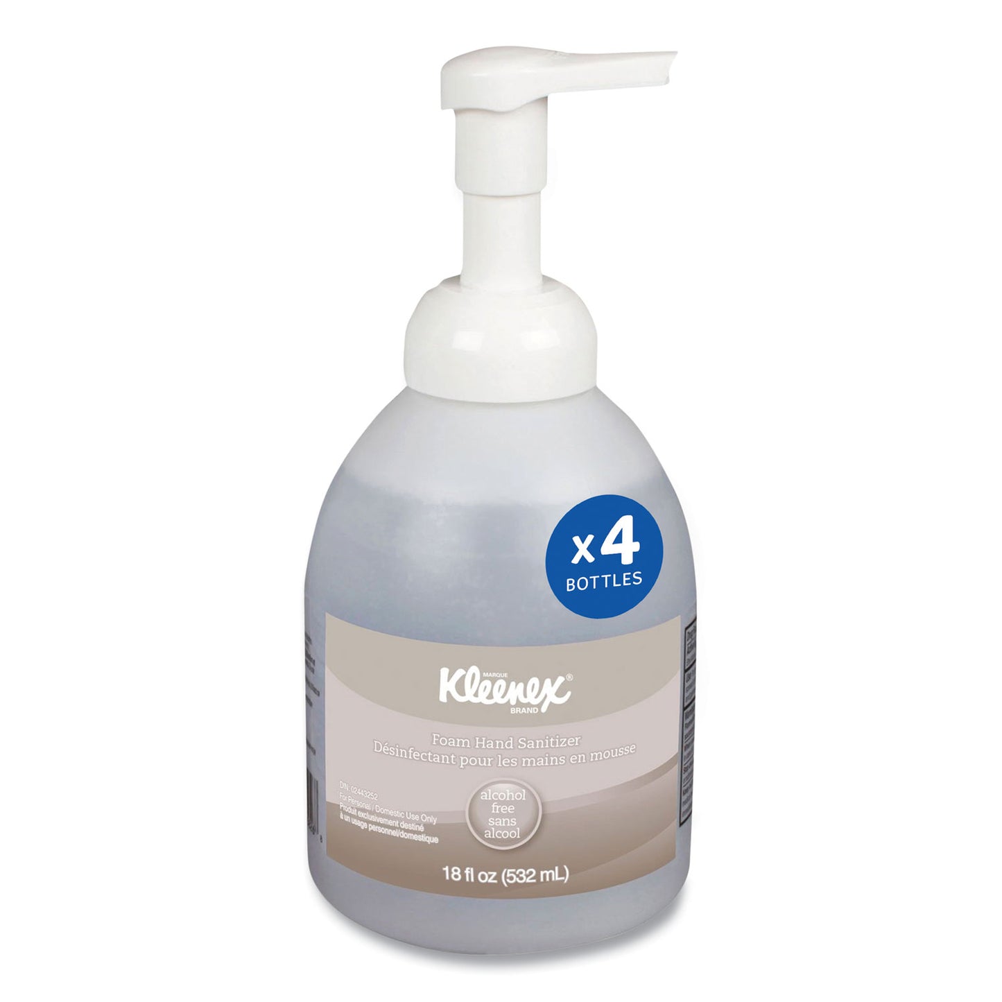 Kleenex Alcohol-Free Foam Hand Sanitizer, 18 oz Pump Bottle, Fragrance-Free, 4/Carton (45827CT)