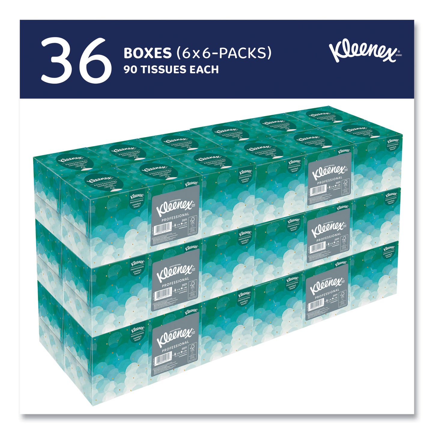 Kleenex Boutique White Facial Tissue for Business, Pop-Up Box, 2-Ply, 95 Sheets/Box, 6 Boxes/Pack, 6 Packs/Carton (21271CT)