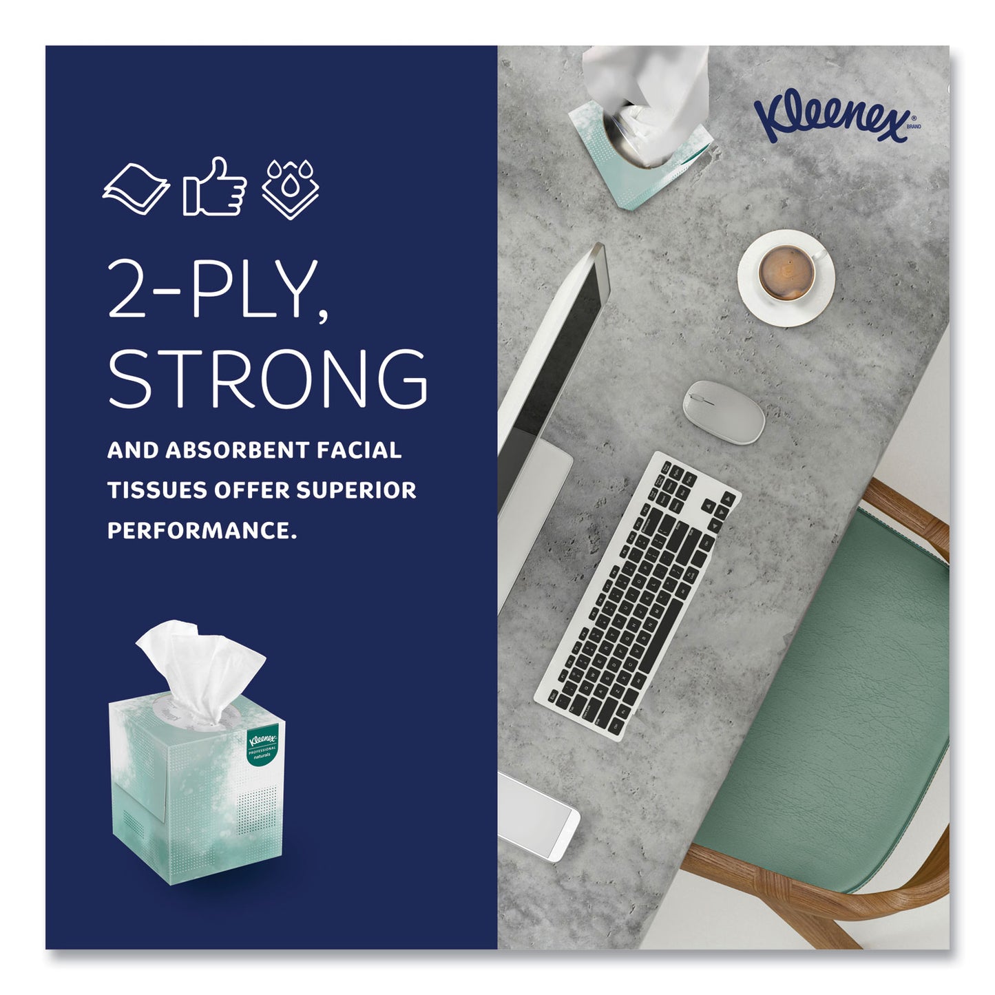 Kleenex Naturals Facial Tissue for Business, BOUTIQUE POP-UP Box, 2-Ply, White, 90 Sheets/Box, 36 Boxes/Carton (21272)