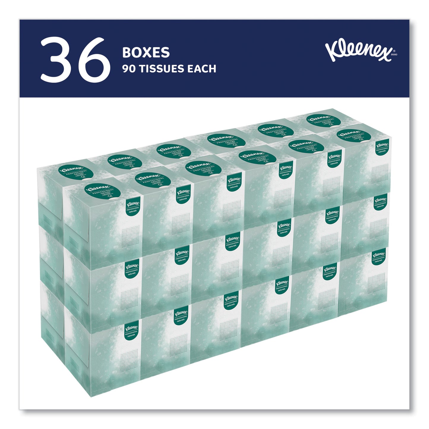 Kleenex Naturals Facial Tissue for Business, BOUTIQUE POP-UP Box, 2-Ply, White, 90 Sheets/Box, 36 Boxes/Carton (21272)