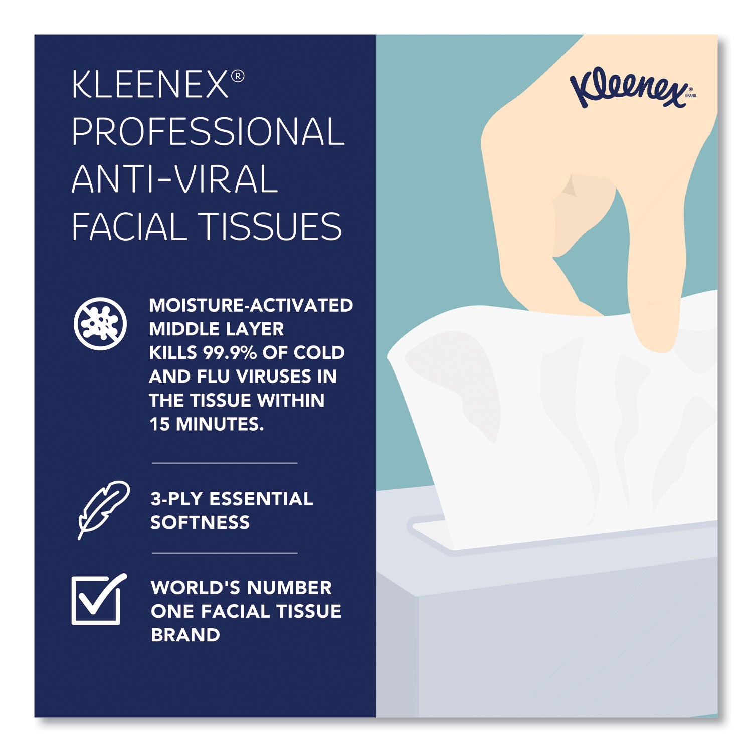 Kleenex Boutique Anti-Viral Tissue, 3-Ply, White, Pop-Up Box, 60/Box, 3 Boxes/Pack (21286)