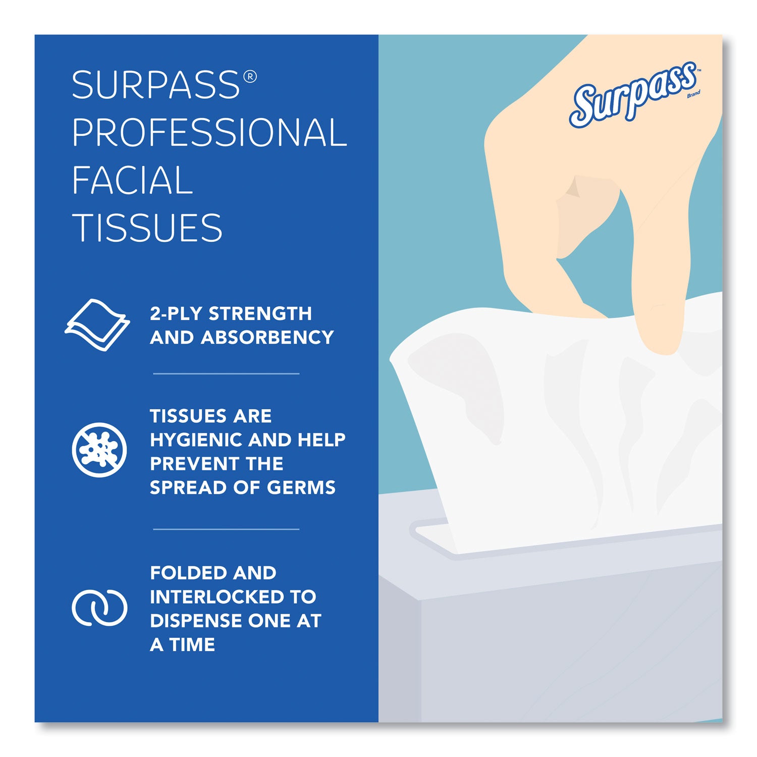 Surpass Facial Tissue for Business, 2-Ply, White, Flat Box, 100 Sheets/Box, 30 Boxes/Carton (21340)