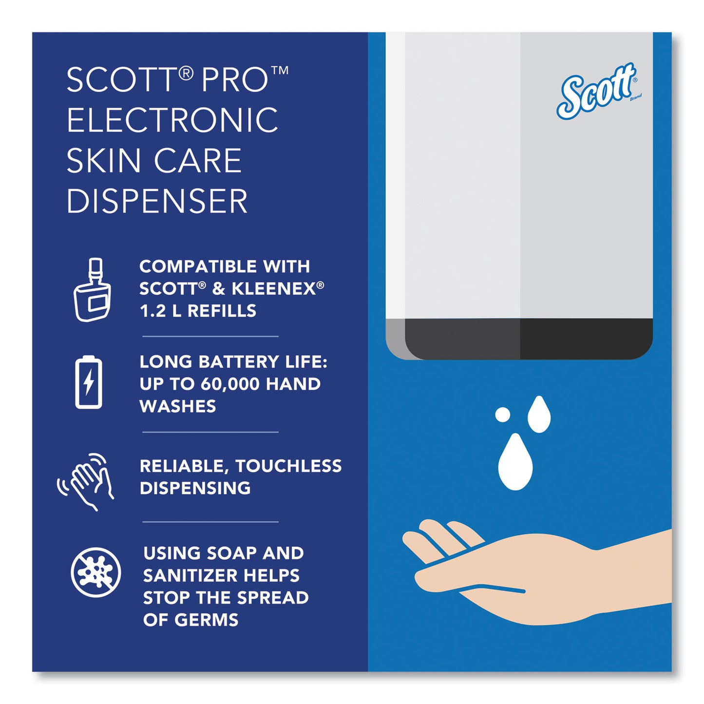 Scott Electronic Skin Care Dispenser, 1,200 mL, 7.3 x 4 x 11.7, White (32499)