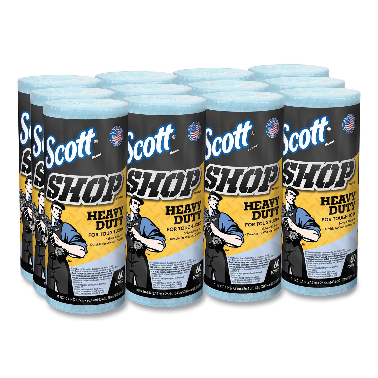 Scott Pro Shop Towels, Heavy Duty, 1-Ply, 10.4 x 11, Blue, 12 Rolls/Carton (32992)