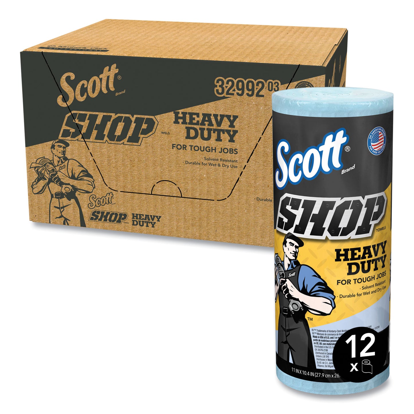 Scott Pro Shop Towels, Heavy Duty, 1-Ply, 10.4 x 11, Blue, 12 Rolls/Carton (32992)