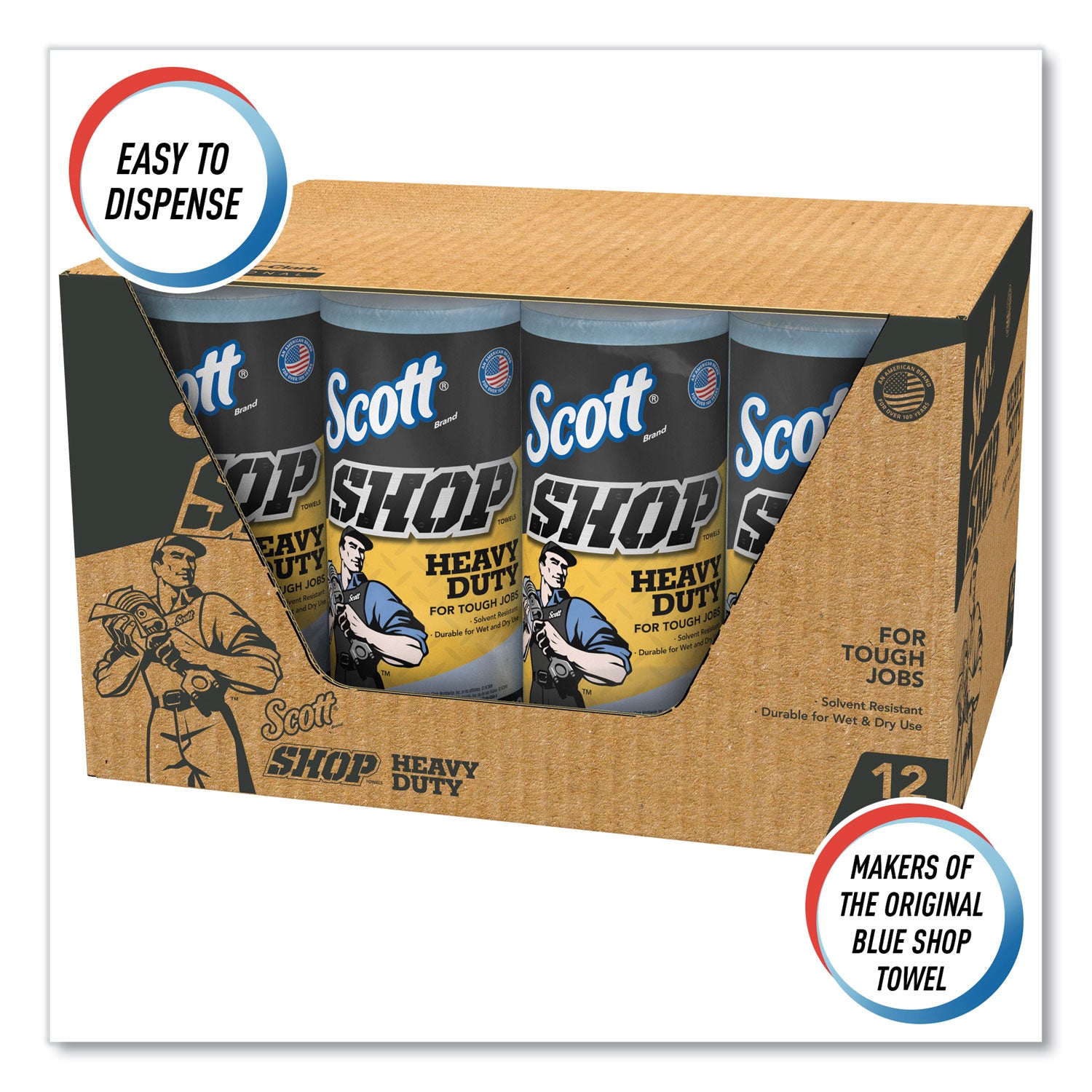 Scott Pro Shop Towels, Heavy Duty, 1-Ply, 10.4 x 11, Blue, 12 Rolls/Carton (32992)