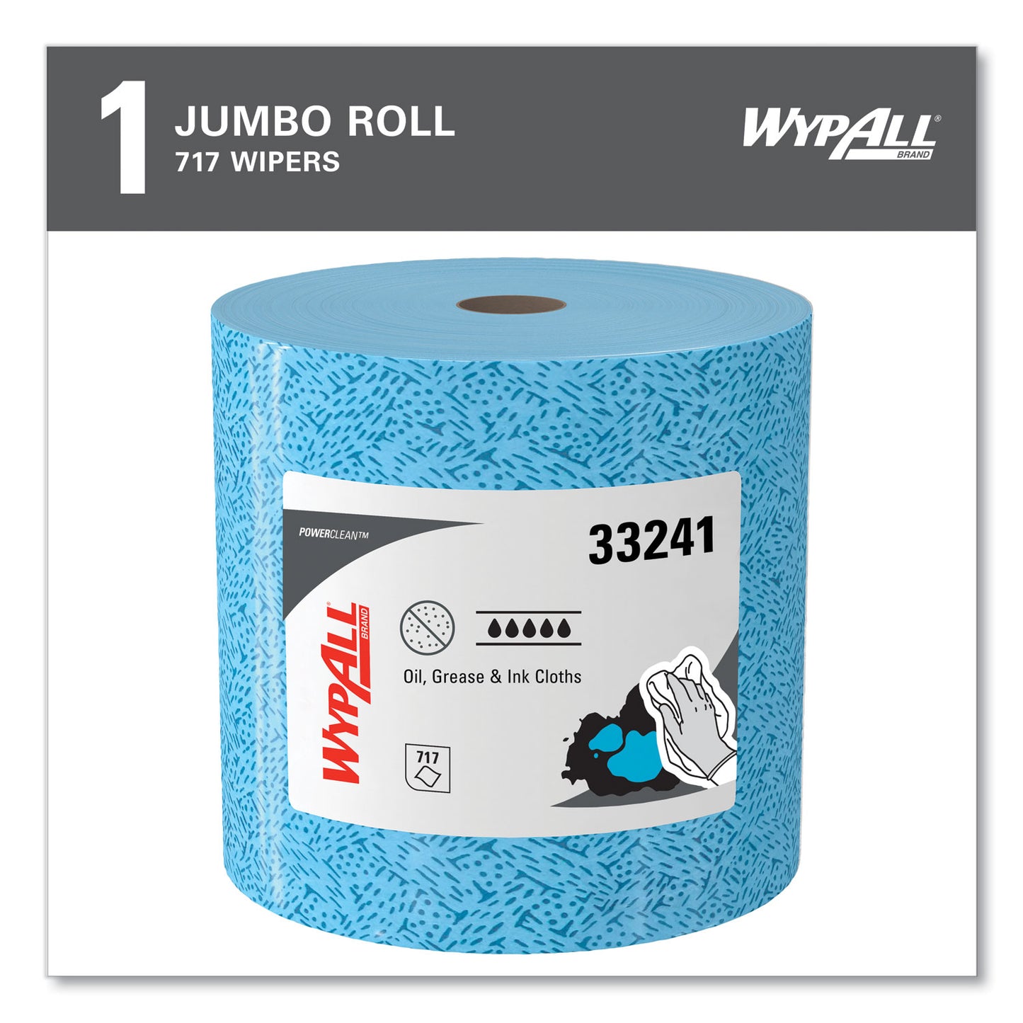 WypAll Oil, Grease and Ink Cloths, Jumbo Roll, 9.8 x 12.2, Blue, 717/Roll (33241)