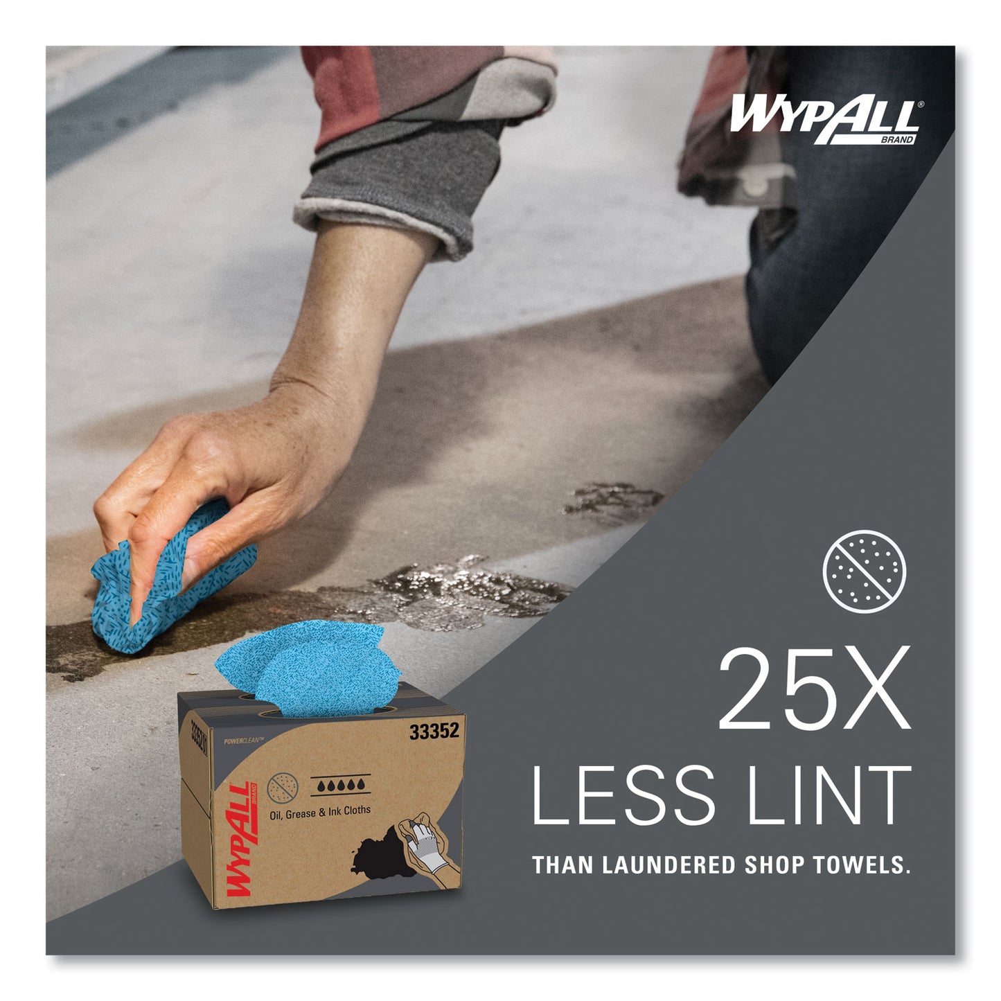 WypAll Power Clean Oil, Grease and Ink Cloths, BRAG Box, 12.1 x 16.8, Blue, 180/Box (33352)