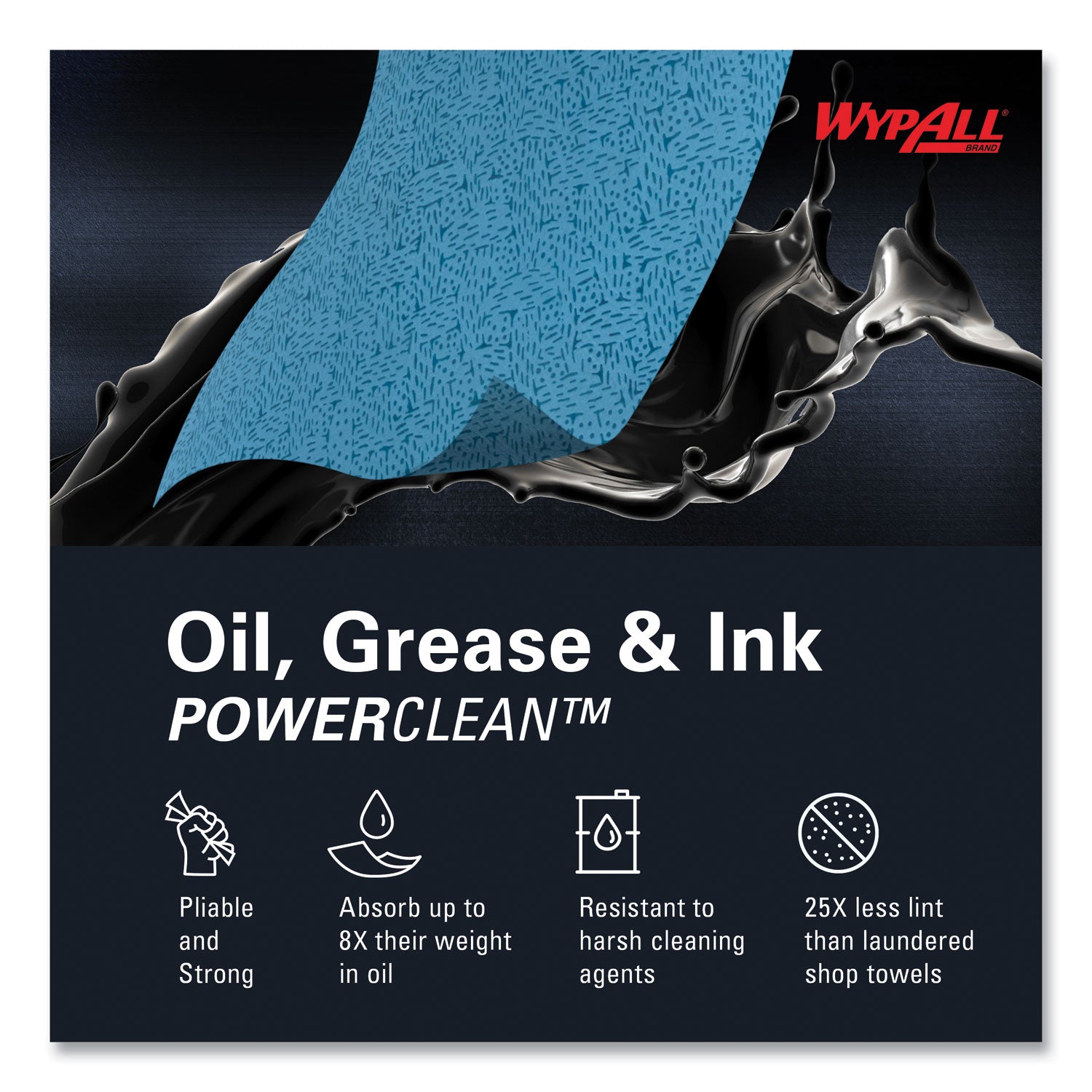 WypAll Power Clean Oil, Grease and Ink Cloths, BRAG Box, 12.1 x 16.8, Blue, 180/Box (33352)