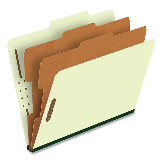 Pendaflex Six-Section Pressboard Classification Folders, 2" Expansion, 2 Dividers, 6 Fasteners, Letter Size, Green Exterior, 10/Box (17173)