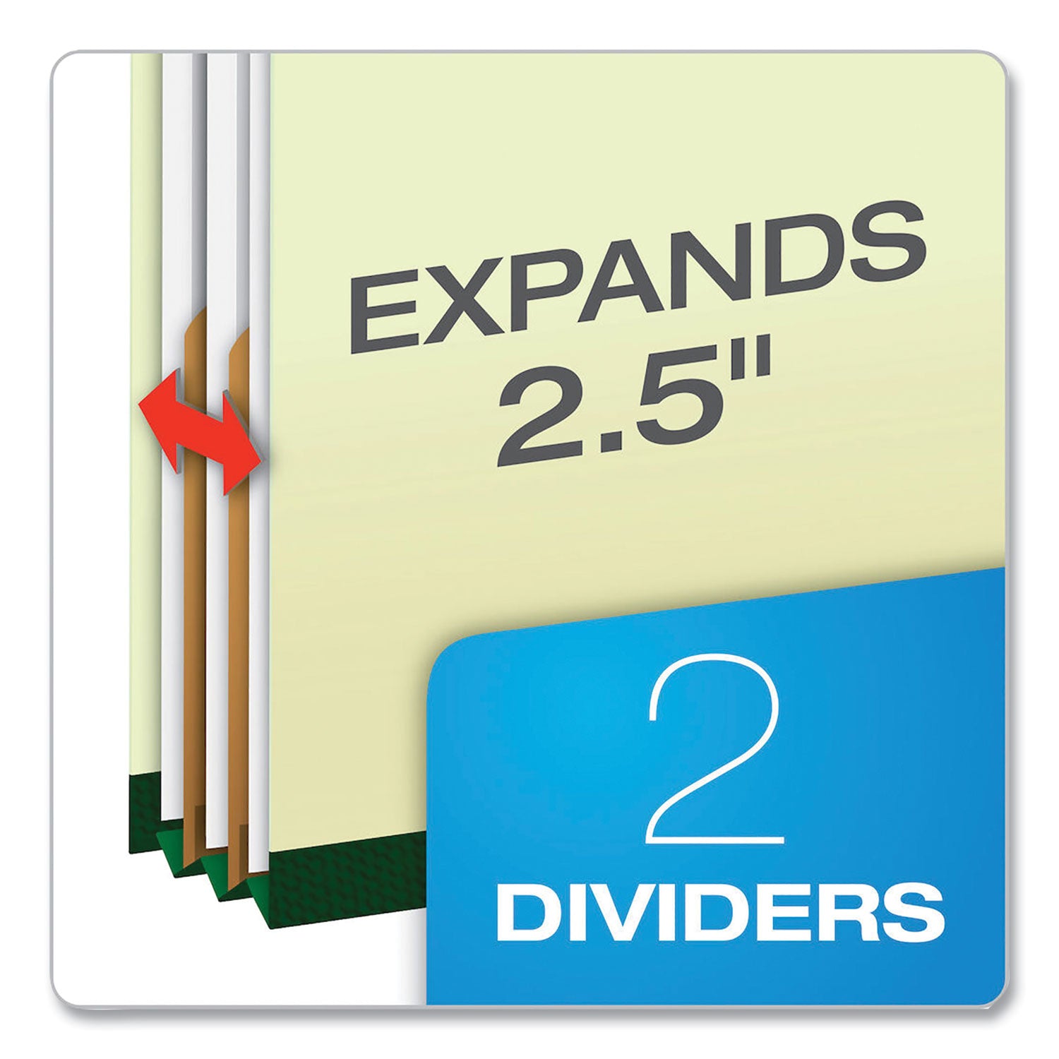 Pendaflex Six-Section Pressboard Classification Folders, 2" Expansion, 2 Dividers, 6 Fasteners, Letter Size, Green Exterior, 10/Box (17173)