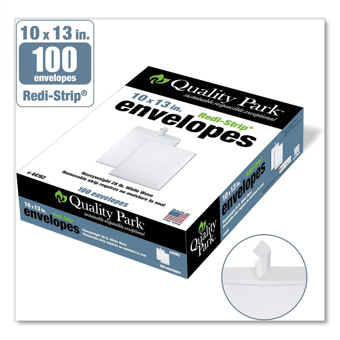Quality Park Redi-Strip Catalog Envelope, #13 1/2, Cheese Blade Flap, Redi-Strip Adhesive Closure, 10 x 13, White, 100/Box (44782)