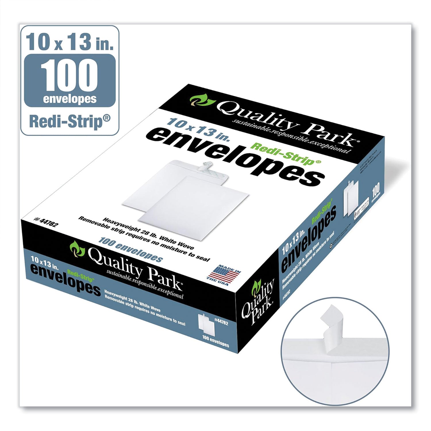 Quality Park Redi-Strip Catalog Envelope, #13 1/2, Cheese Blade Flap, Redi-Strip Adhesive Closure, 10 x 13, White, 100/Box (44782)