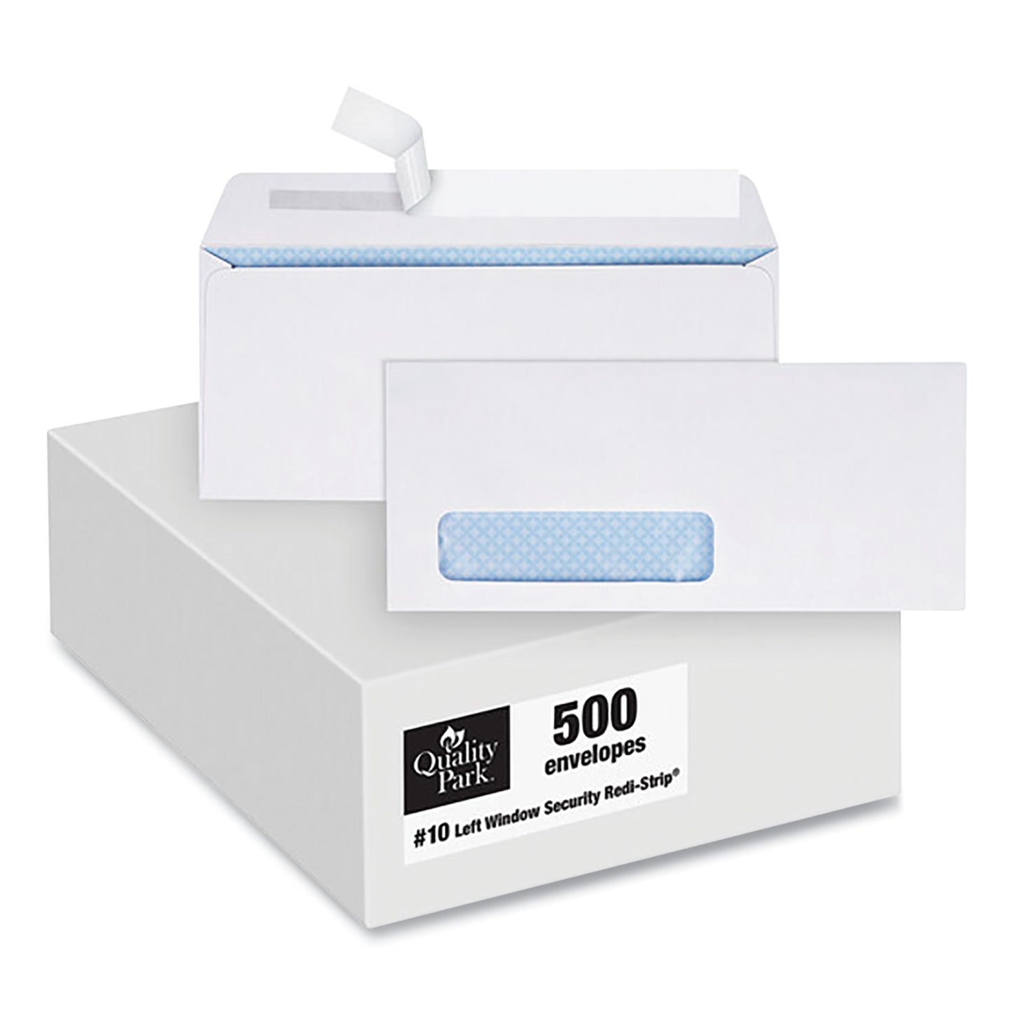 Quality Park Redi-Strip Security Tinted Envelope, Address Window, #10, Commercial Flap, Redi-Strip Closure, 4.13 x 9.5, White, 500/Box (69222)