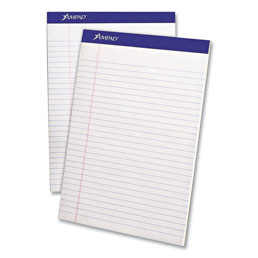 Ampad Perforated Writing Pads, Wide/Legal Rule, 50 White 8.5 x 11.75 Sheets, Dozen (20320)