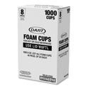 Dart Foam Drink Cups, 8 oz, White, 25/Bag, 40 Bags/Carton (W8J8S)