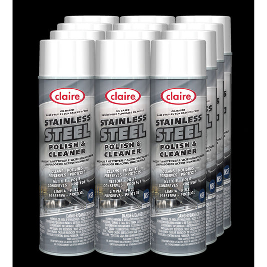 Claire Stainless Steel Polish and Cleaner, Lemon Scent, 15 oz Aerosol Spray (841EA)